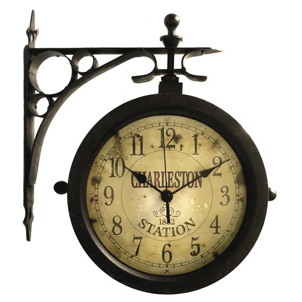 Infinity Instruments Charleston - 8" Round Metal Case Clock/Thermometer Hanging Bracket Silent Movement 12430CT-RUV2